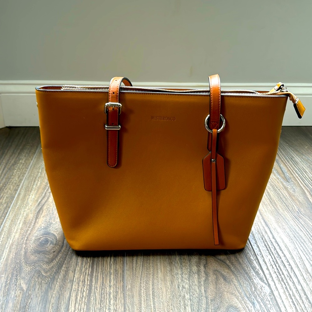 WESTBRONCO Vegan Leather Travel Tote bag Large Shoulder Bag with zipper